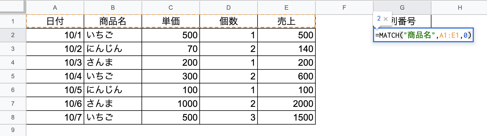 範囲内の特定の文字列の列番号を取得